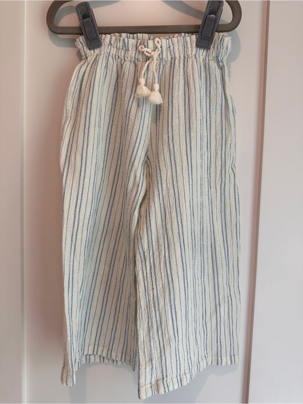 Pink Chicken Cream & Blue Striped Kids Drawstring Shorts